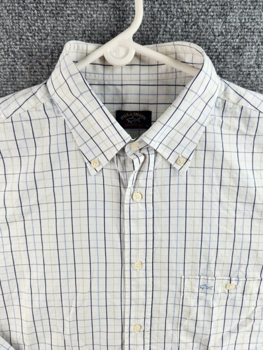 Paul & Shark Yachting Size 43 Blue Gold Plaid Long Sleeve Button Up Embroidery